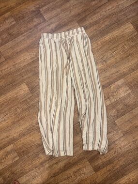 Time and Tru Beige and Brown Striped Drawstring Pants